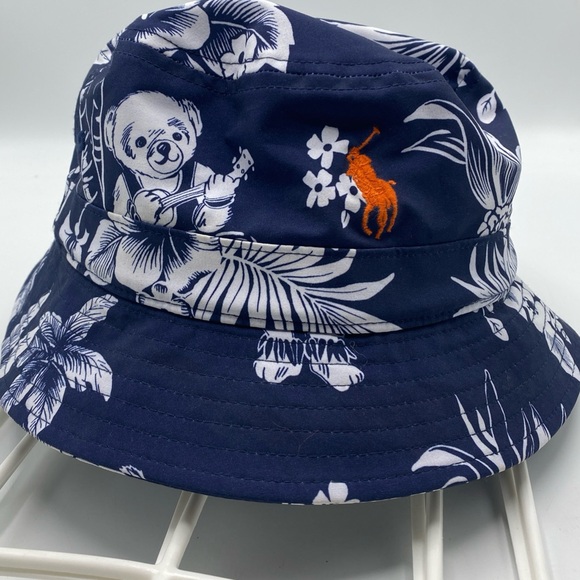 Polo Ralph Lauren Other - Polo Ralph Lauren Hawaiian Bear Ukulele Floral  Orange Pony Bucket Hat Blue L/XL